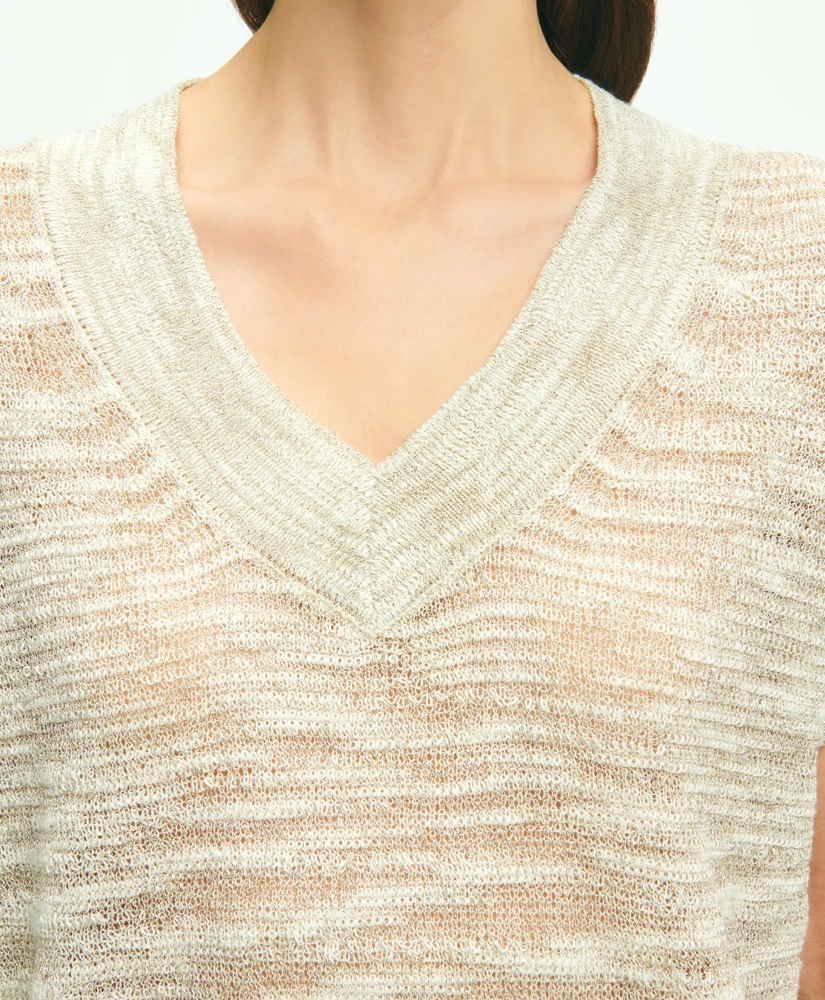 Relaxed V-Neck Short-Sleeve Sweater In Linen Lurex®, image 3