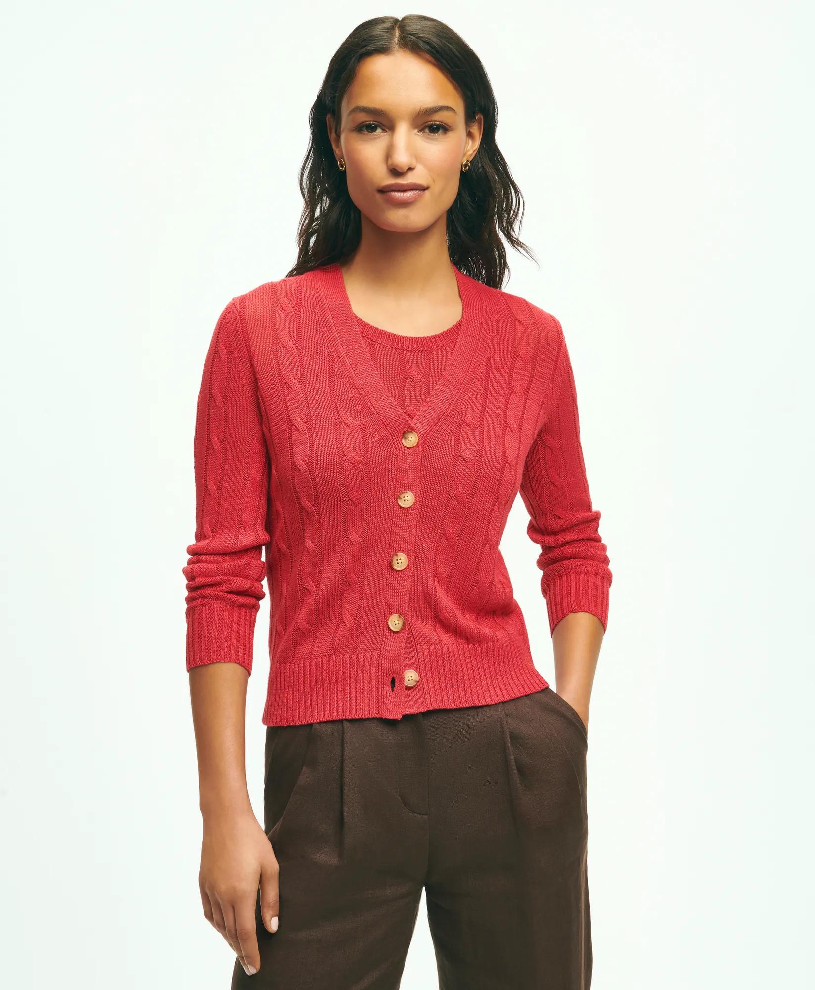Cable Knit Cardigan In Linen, image 1