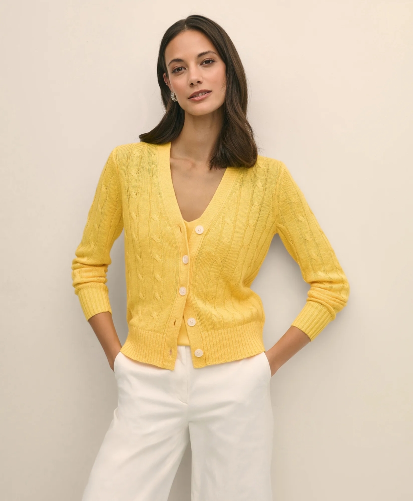 Linen Cable V-Neck Cardigan, image 2