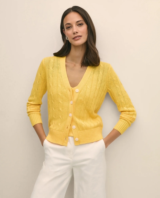 Linen Cable V-Neck Cardigan