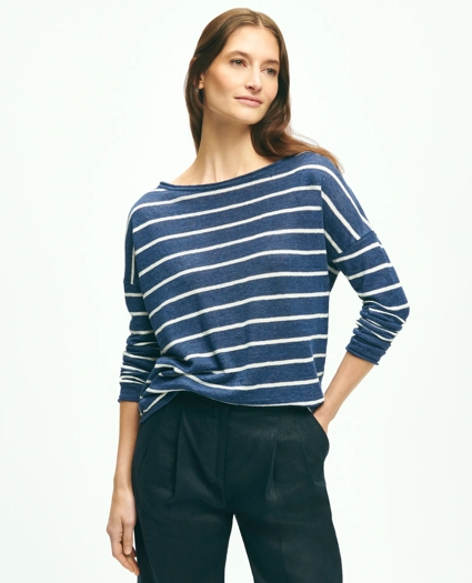 Mariner Stripe Boat Neck Sweater in Linen, image 1