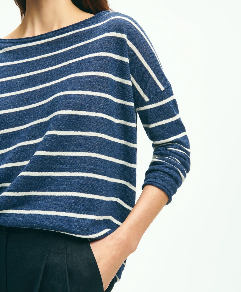 Mariner Stripe Boat Neck Sweater in Linen