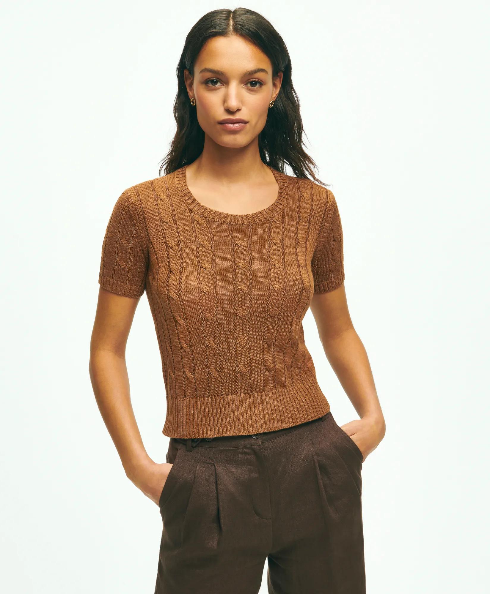 Cable Knit Short-Sleeve Top In Linen, image 1