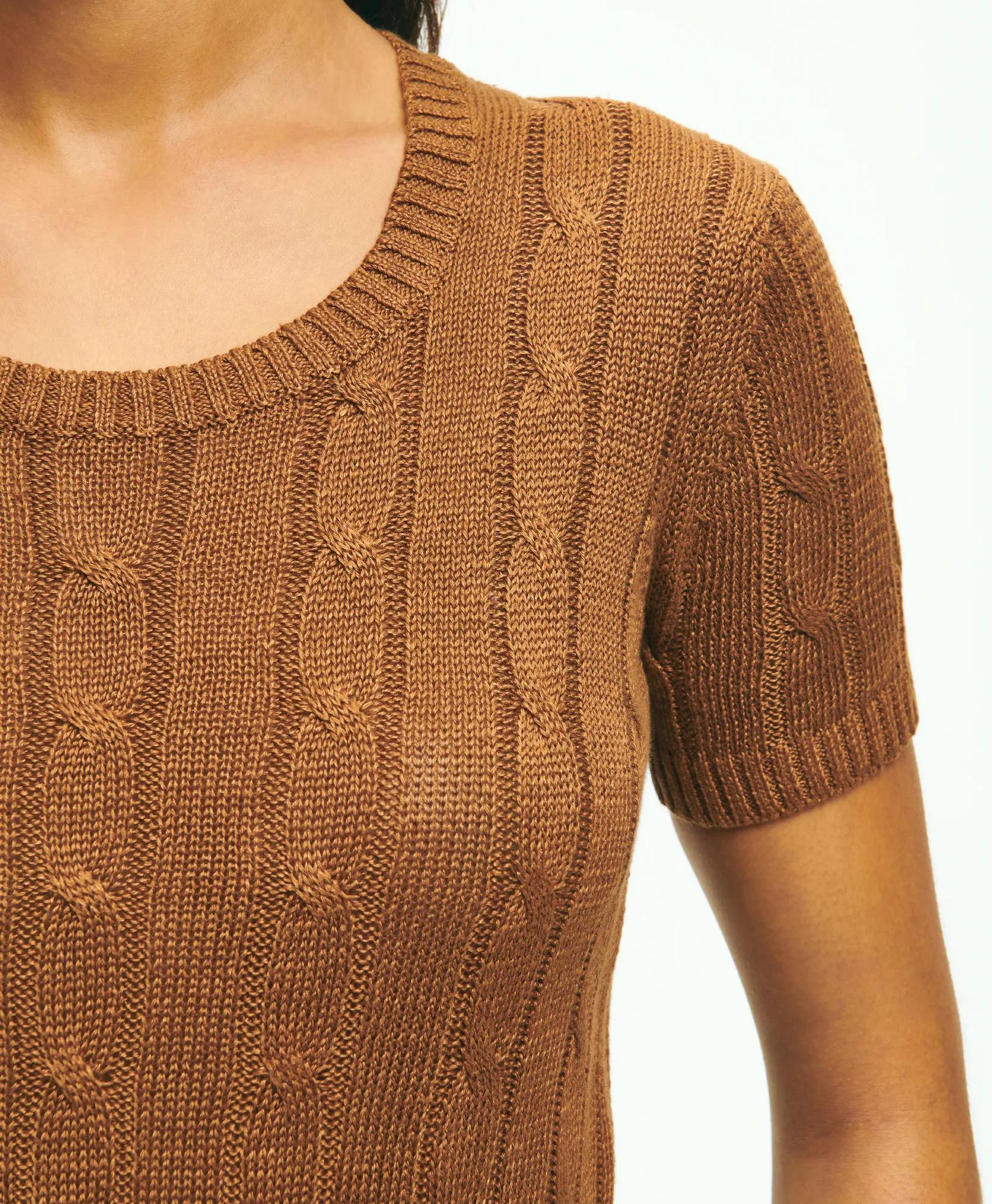Cable Knit Short-Sleeve Top In Linen, image 2