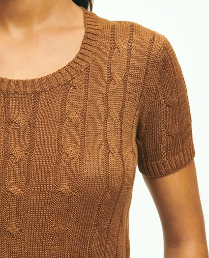 Cable Knit Short-Sleeve Top In Linen, image 2