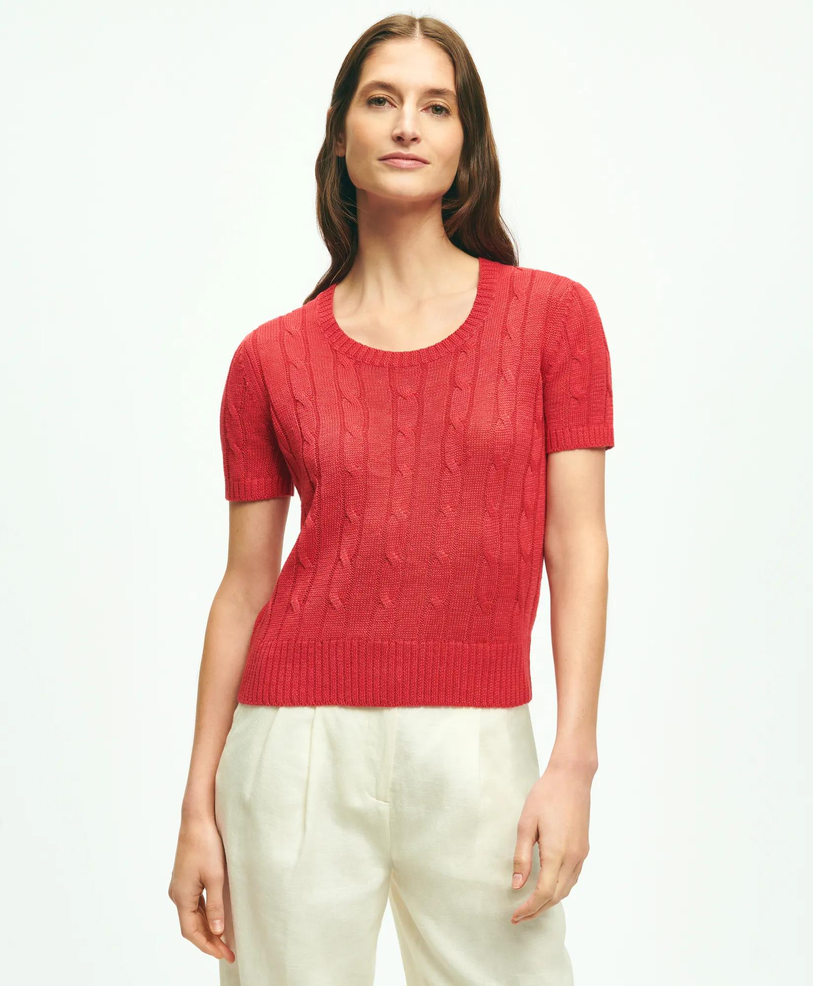 Cable Knit Short-Sleeve Top In Linen, image 1