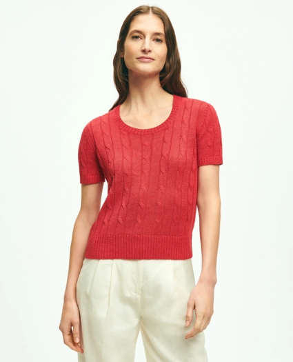 Cable Knit Short-Sleeve Top In Linen, image 1