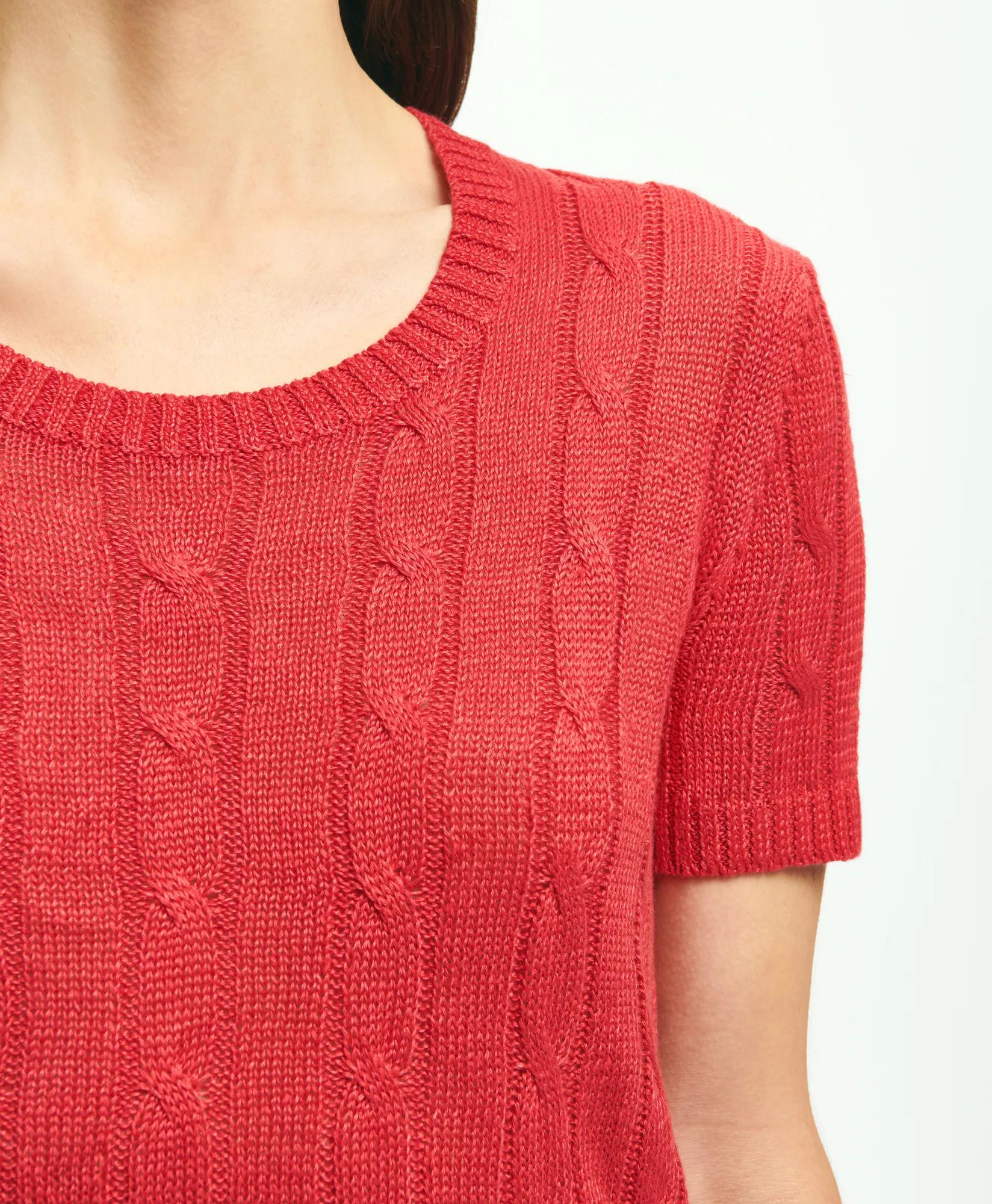 Cable Knit Short-Sleeve Top In Linen, image 2