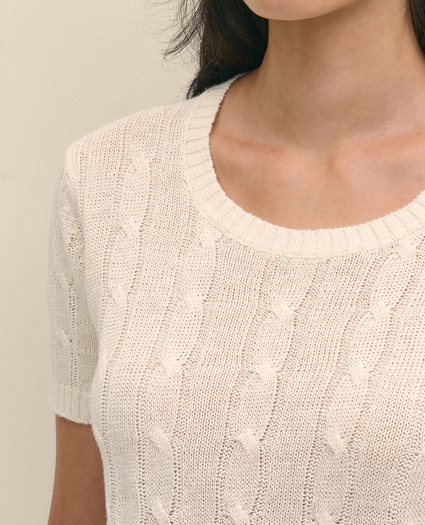 Cable Knit Short-Sleeve Top In Linen, image 2