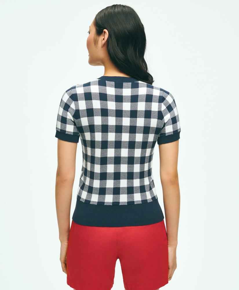 Gingham Ladybug Button-Shoulder Short-Sleeve Sweater Gingham Ladybug Button-Shoulder Short-Sleeve Sweater