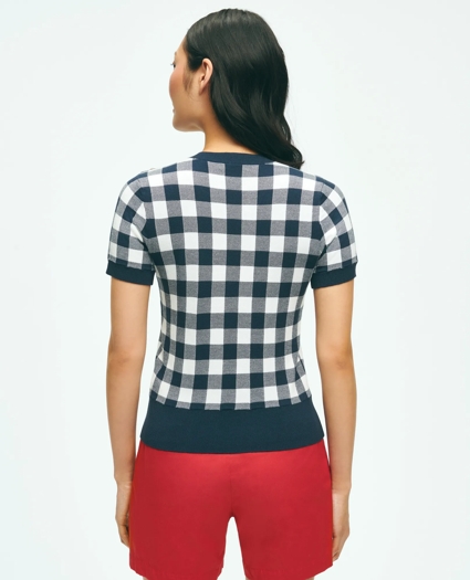 Gingham Ladybug Button-Shoulder Short-Sleeve Sweater, image 5