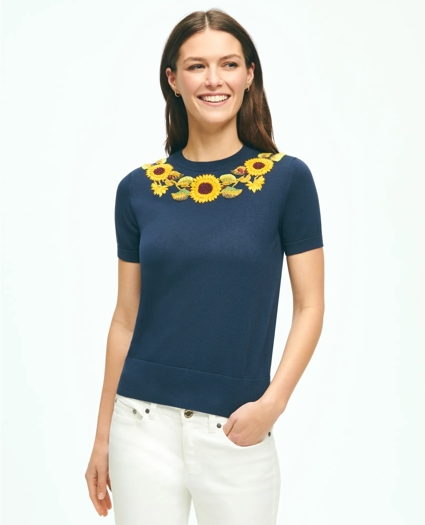Sunflower Embroidered Shell In Supima® Cotton, image 1