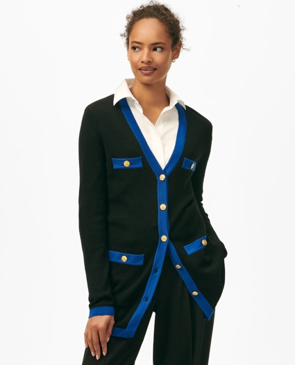 V-Neck Tipped Tunic Cardigan in Wool, image 1