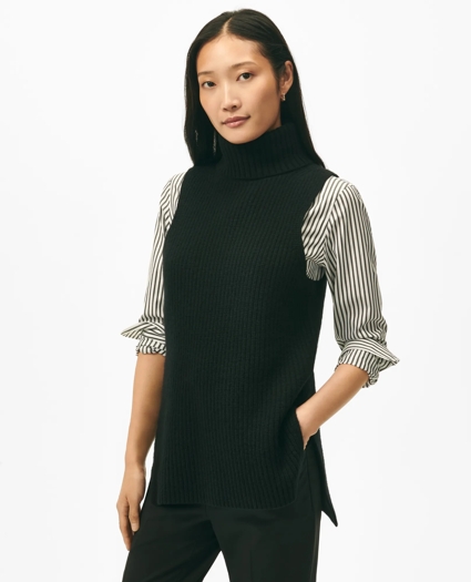 Sleeveless Ribbed Turtleneck Sweater in Wool-Cashmere, image 1