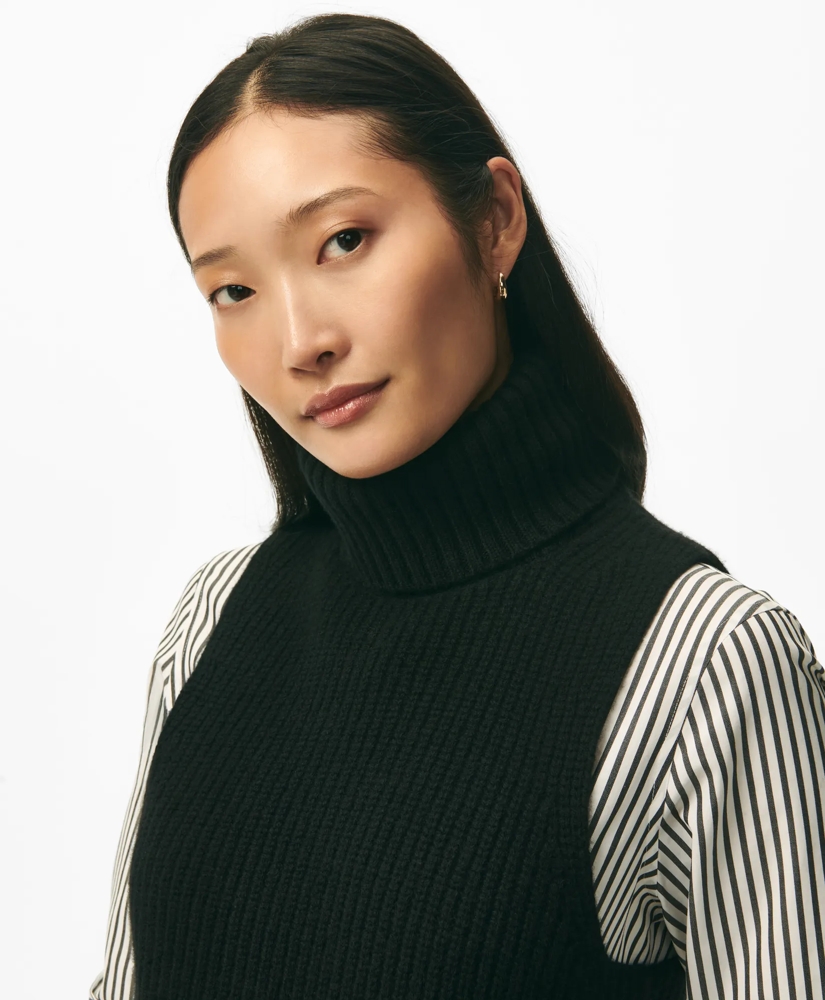 Sleeveless Ribbed Turtleneck Sweater in Wool-Cashmere, image 3