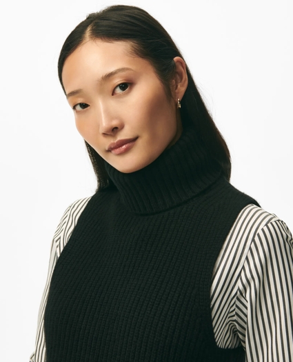 Sleeveless Ribbed Turtleneck Sweater in Wool-Cashmere, image 3