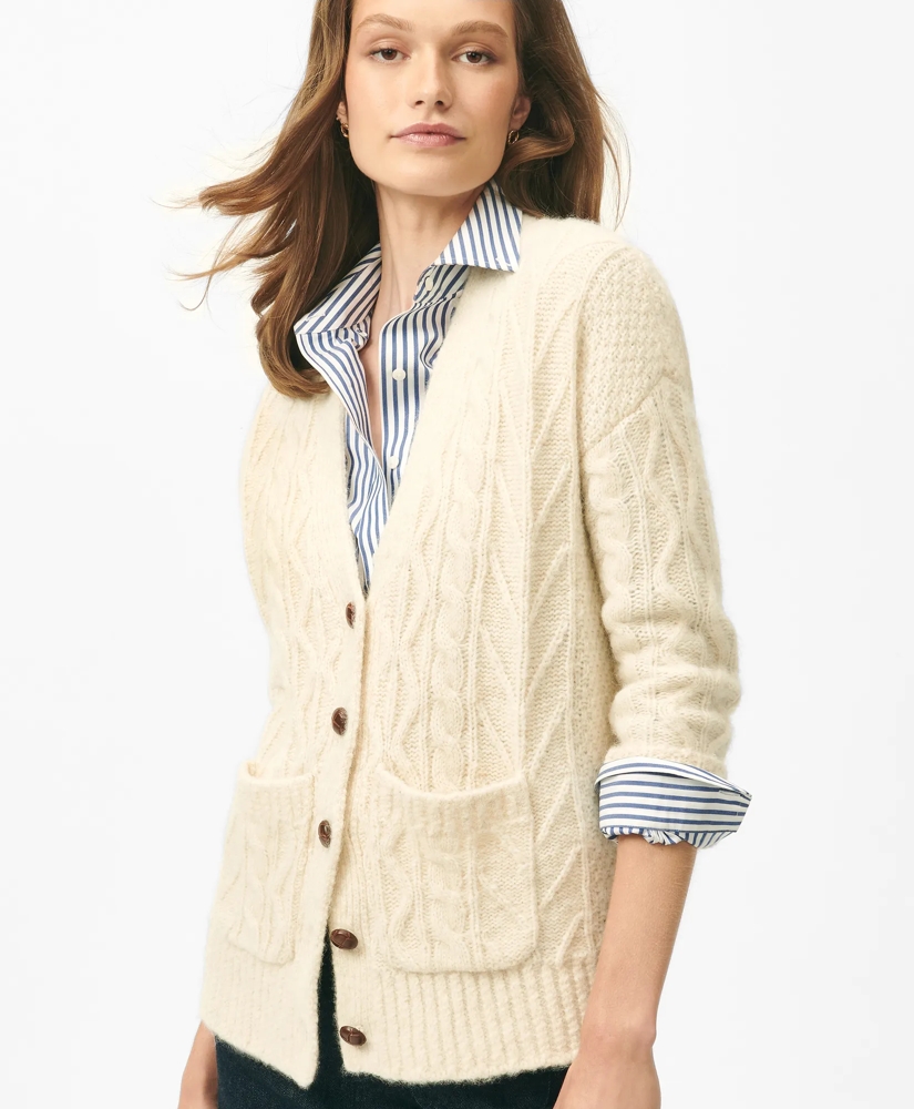Relaxed Aran Knit Cardigan in Alpaca Blend, image 4