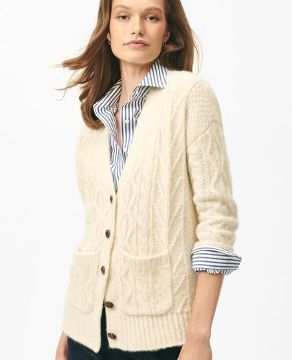 Relaxed Aran Knit Cardigan in Alpaca Blend, image 4
