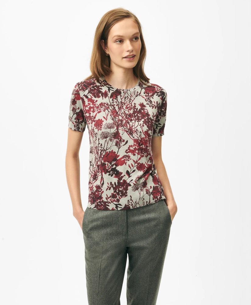 Twinset Short Sleeve Sweater in Floral Silk Blend, image 2