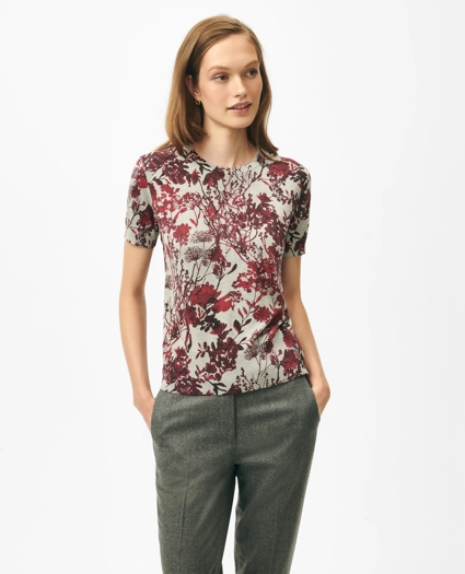 Twinset Short Sleeve Sweater in Floral Silk Blend, image 2
