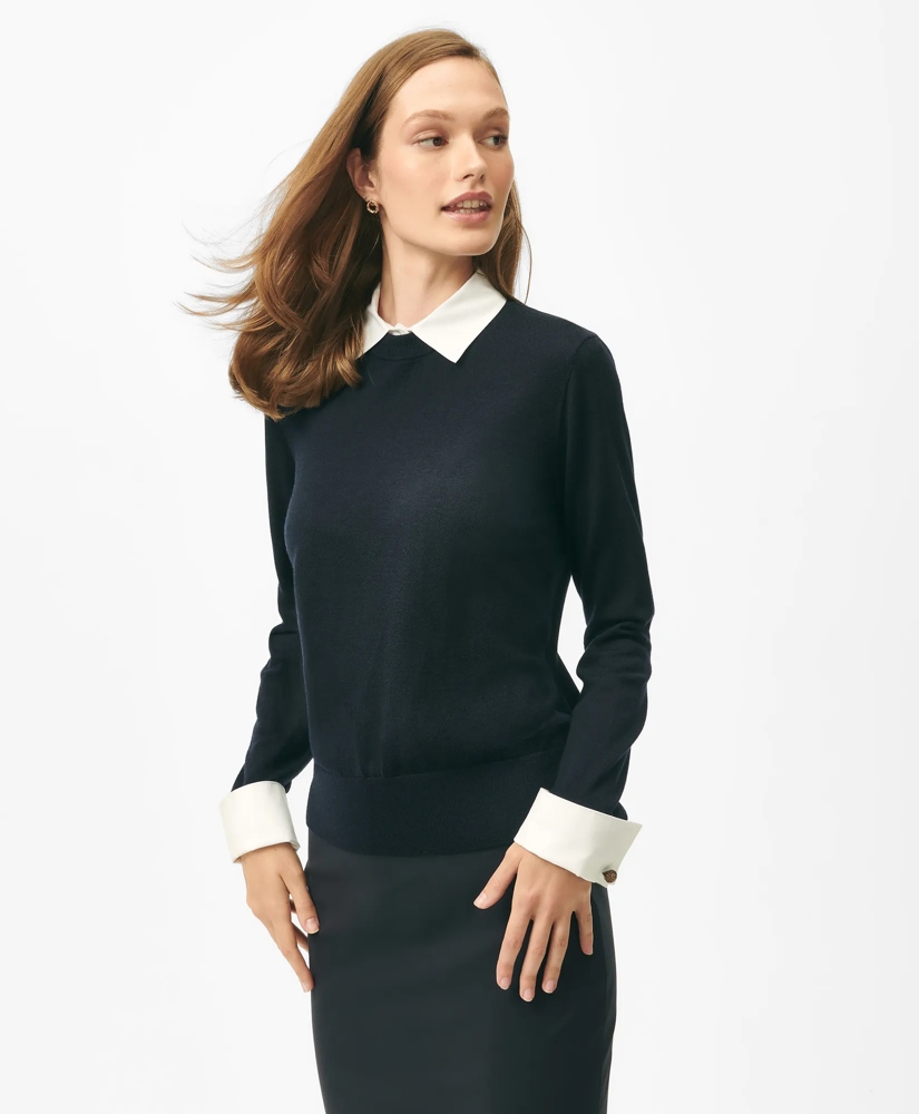 Removable Collar & Cuff Sweater in Fine Merino Wool, image 1