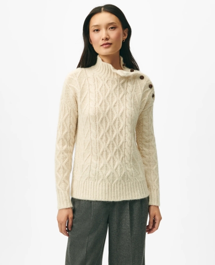 Funnel Neck Aran Sweater in Llama Blend, image 1