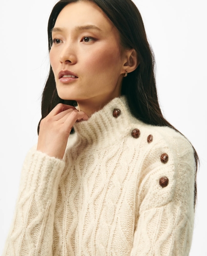 Funnel Neck Aran Sweater in Llama Blend, image 2