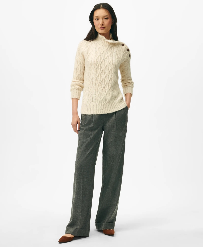 Funnel Neck Aran Sweater in Llama Blend, image 3