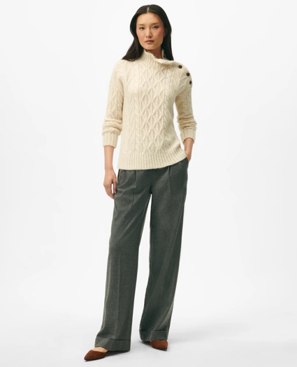 Funnel Neck Aran Sweater in Llama Blend, image 3