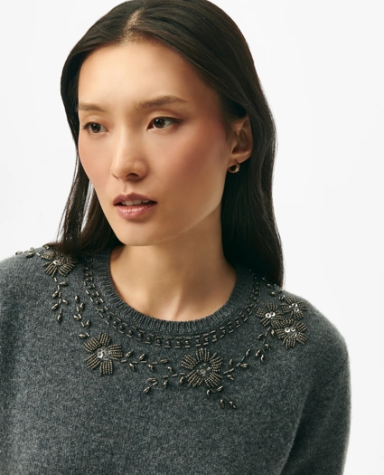 Embellished Twinset Short Sleeve-Shell in Merino Wool, image 3