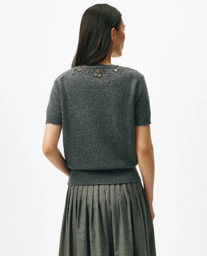 Embellished Twinset Short Sleeve-Shell in Merino Wool, image 4