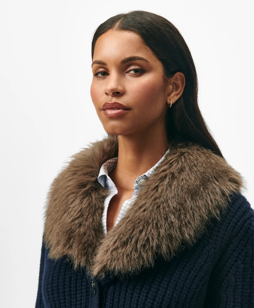 Belted Removable Faux-Fur-Collar Tunic Cardigan in Merino Wool-Cashmere Blend, image 3
