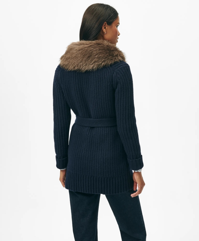 Belted Removable Faux-Fur-Collar Tunic Cardigan in Merino Wool-Cashmere Blend, image 4