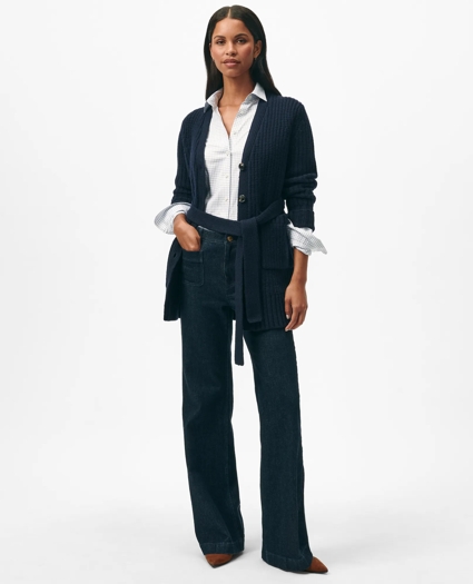 Belted Removable Faux-Fur-Collar Tunic Cardigan in Merino Wool-Cashmere Blend, image 5