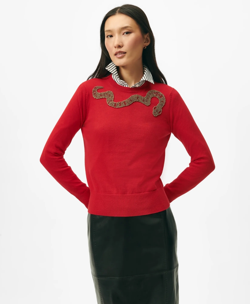 Women's Lunar New Year Cotton-Cashmere Blend Beaded Snake Motif Sweater, image 2