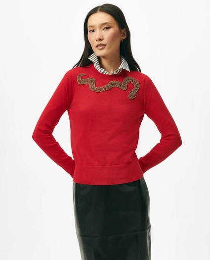 Women's Lunar New Year Cotton-Cashmere Blend Beaded Snake Motif Sweater, image 2