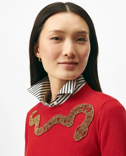 Women's Lunar New Year Cotton-Cashmere Blend Beaded Snake Motif Sweater, image 3
