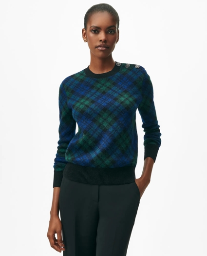 Shoulder-Button Sweater in Bias-Black-Watch Alpaca-Wool Blend, image 1