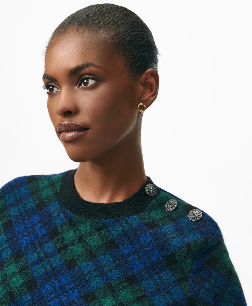 Shoulder-Button Sweater in Bias-Black-Watch Alpaca-Wool Blend, image 2