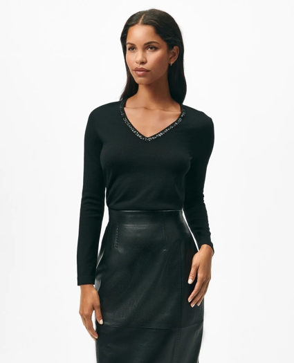 Embellished V-Neck in Fine Merino Wool, image 2