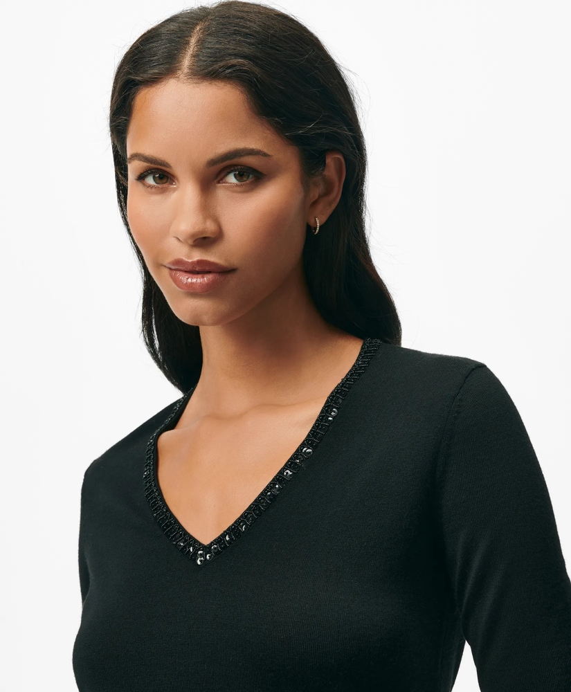 Embellished V-Neck in Fine Merino Wool, image 4