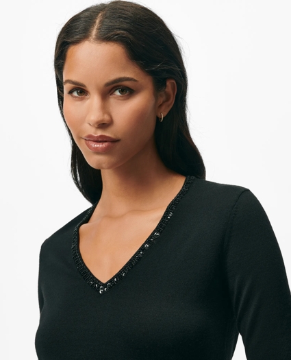 Embellished V-Neck in Fine Merino Wool, image 4
