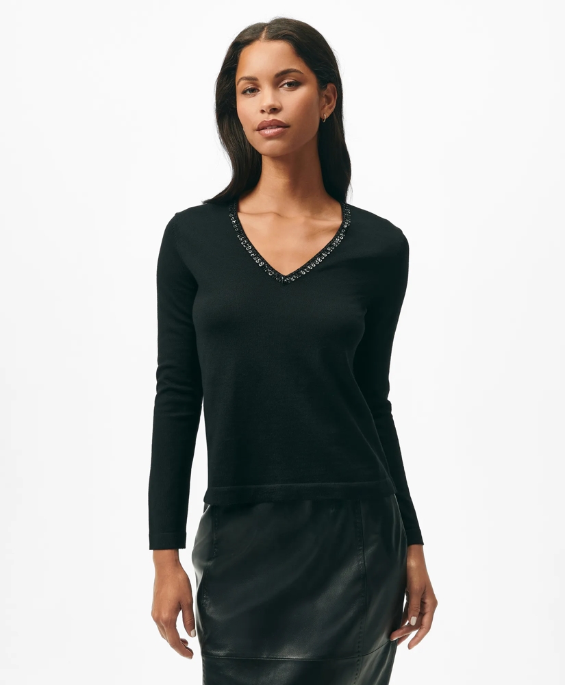 Embellished V-Neck in Fine Merino Wool, image 5