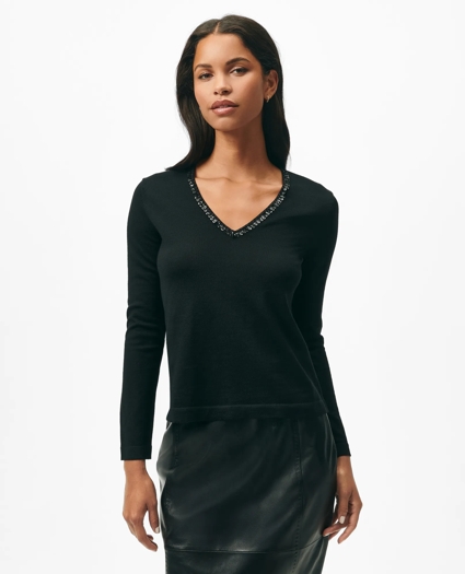 Embellished V-Neck in Fine Merino Wool, image 5