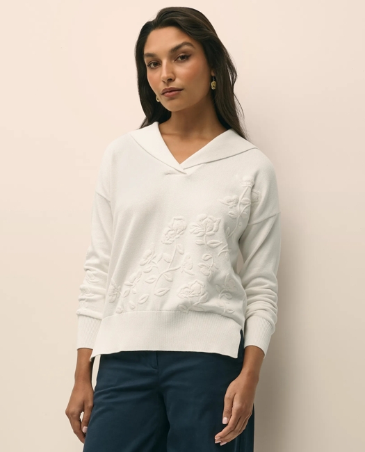 Supima® Cotton Shawl Collar Embroidered Sweater