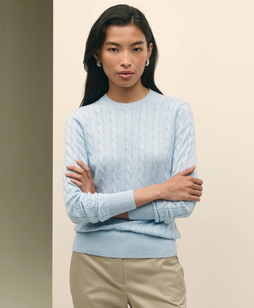 Supima® Cotton Cable Crewneck Sweater, image 2