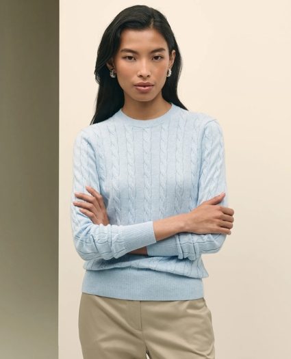 Supima® Cotton Cable Crewneck Sweater, image 2