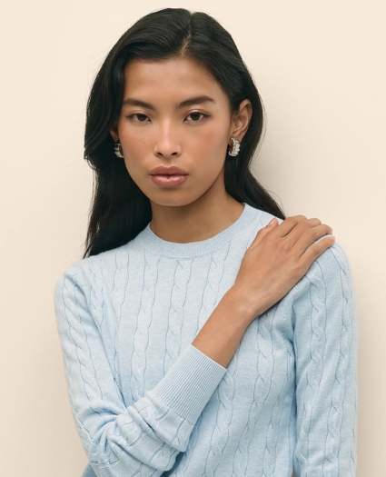 Supima® Cotton Cable Crewneck Sweater, image 4