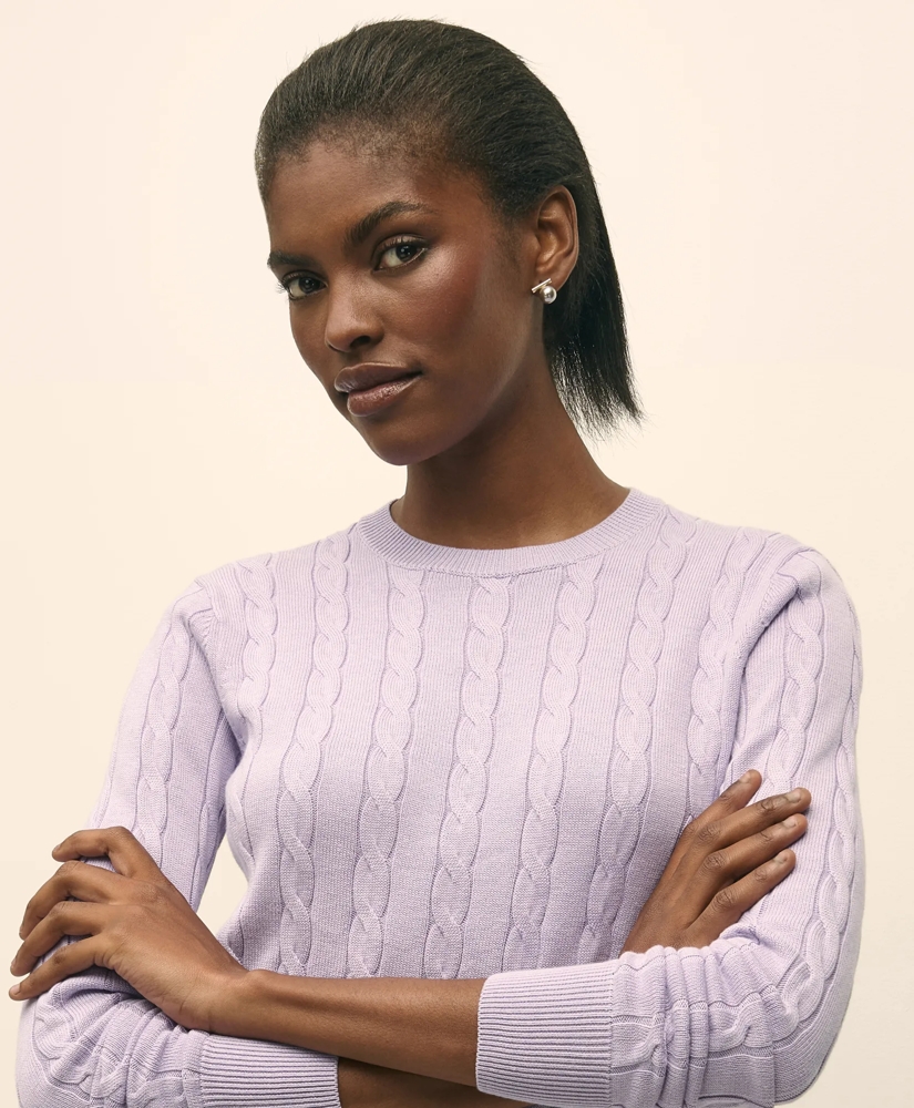 Supima® Cotton Cable Crewneck Sweater, image 2