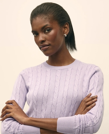 Supima® Cotton Cable Crewneck Sweater, image 2